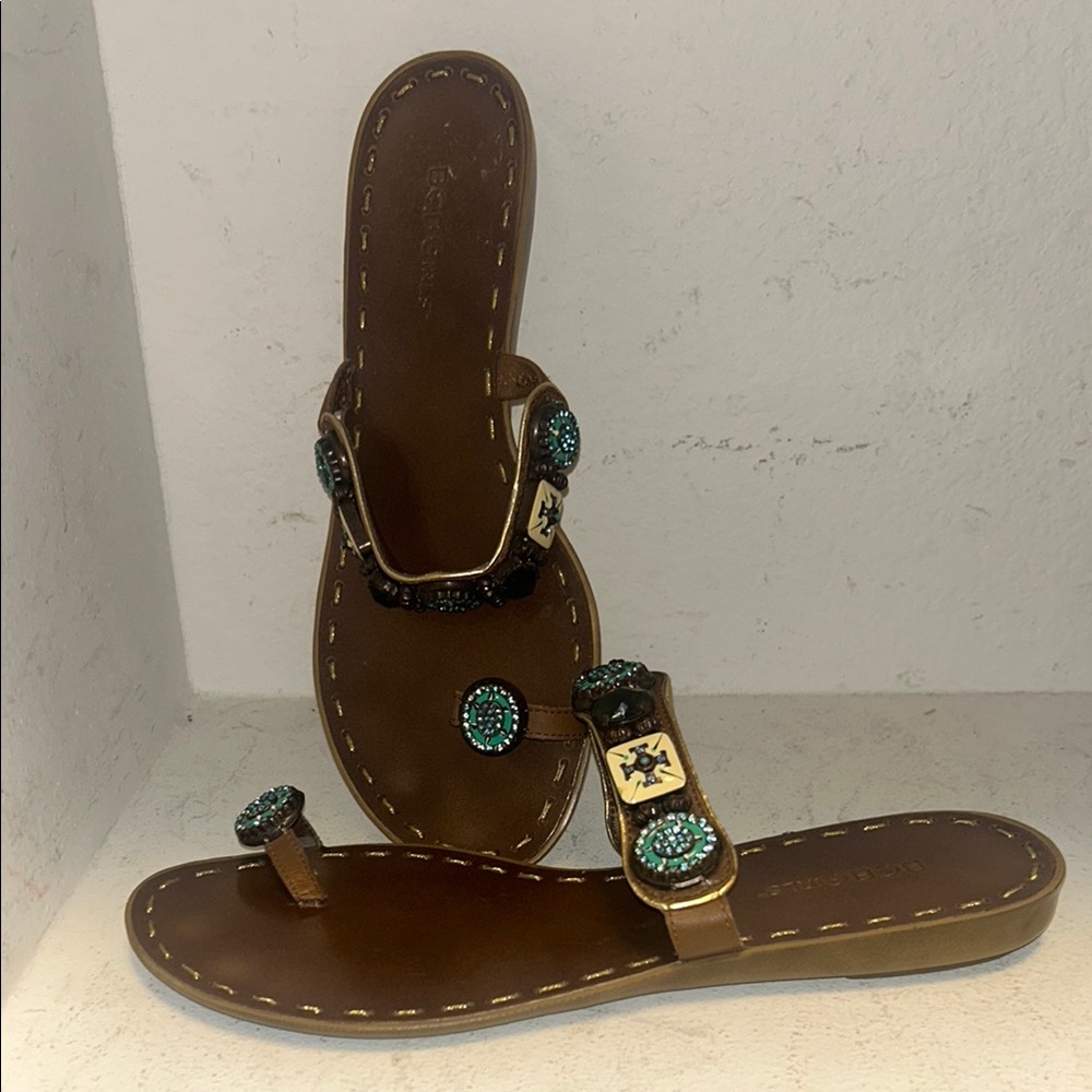 BCBGirls Brown and Blue Sandals with Southwestern Flair